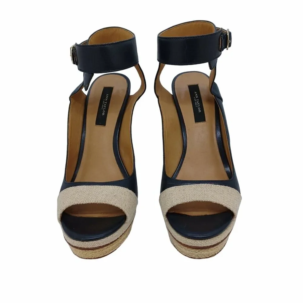 👠Women's Heels Sz 8M Ann Taylor Briston Leather Platform 5.5" espadrille pumps_10